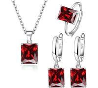 FDEETY Schmuckset für Damen Braut - Strass Halskette Ring Ohrringe Set für Abschlussball, Hochzeit, Party, Brautjungfer (Rot)