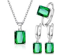 FDEETY Schmuckset für Damen Braut - Strass Halskette Ring Ohrringe Set für Abschlussball, Hochzeit, Party - Brautjungfer Schmuck (Grün)