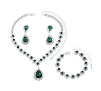 FDEETY Schmuckset für Damen Modische Elegante Schmuck Braut Tropfen Halskette Armbänder Strass Ohrringe Set Anhänger Schmuck Set Geschenke Schmuck(Grün)