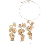 FDEETY Schmuckset für Damen Schmuckset aus Ginkgoblatt Quastenblütenblatt Halskette und Ohrringen Charakter und Eleganz Geeignet für Partys und Veranstaltungen(Gold)