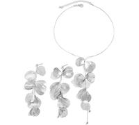 FDEETY Schmuckset für Damen Schmuckset aus Ginkgoblatt Quastenblütenblatt Halskette und Ohrringen Charakter und Eleganz Geeignet für Partys und Veranstaltungen(Silber)