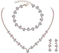 FDEETY Schmuckset für Damen Strass Brautschmuck Halskette Ohrrings Armband Set mit Kristallen Hochzeit Verlobung Brautjungfer Kleider Abschlussball Schmuck (Roségold)