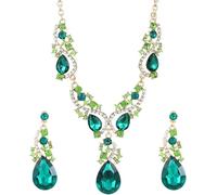 FDEETY Schmuckset Grün Strass Halskette Ohrringe Sets Luxus Exquisit Schmuck Set Braut Hochzeit Party für Damen und Mädchen