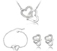FDEETY Schmuckset Silber 925 Damen Glanz Kristall Herzform Kette Halskette Ohrringe Armband Schmuck Sets Geschenke für Frauen