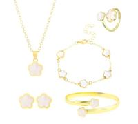 FDEETY Schmuckset Verstellbar Legierung Blumenschmuck mit Ohrringe Halskette Armband Ring Anhänger Party Schmuck Set für Frauen und Mädchen(WeiB)