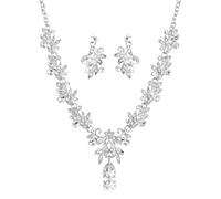 FDEETY Schmucksets Damen Strass Halskette Ohrringe Sets Legierung Strass Schmuckset Prom Kostüm Schmuck Set Braut Hochzeit Party(Silber)