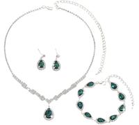 FDEETY Schmucksets für Damen Mode Schmuckset aus Versilberte Edelstein Anhänger Halskette Ohrring Ohrstecker Set Geschenk für Frau(Grün)