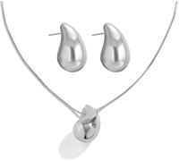 FDEETY Tropfenform Schmuckset Halskette Ohrringe Damen Elegant Hochglanz Anhänger Schlangenkette Klassisch Schmuck