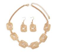 FDEETY Spiralmuster Schmuckset Geometrische Halskette Ohrringe Quadratische Anhänger Metallkette Damen Schmuck Elegant Glänzend