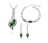 FDEETY Strass Brautschmuck Set Österreichischer Kristall Halskette Armband Ohrring Set für Damen Mädchen Engels Tränen Schmuck Set, Grün