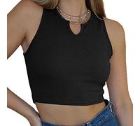 FDEETY Tank Top Damen Crop Neckholder Tops Sommer Elegant Ärmellos Trägertop Basic Tops Shirt Achselshirts Trägershirt Oberteile Weste Spaghettiträger Sport
