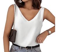 FDEETY Tank Top Damen Vausschnitt Basic Tops Sommer Elegant Ärmellos Trägertop Weste Spaghettiträger Shirt Oberteile Achselshirts Trägershirt für Alltag Büro Freizeit