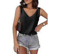 FDEETY Tank Top Damen Vausschnitt Basic Tops Sommer Elegant Ärmellos Trägertop Weste Spaghettiträger Shirt Oberteile Achselshirts Trägershirt für Alltag Büro Freizeit