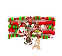 FDEETY Weihnachtliches Armband Damen Buntes Perlenarmband mit Weihnachtsmotiven Perfekt für Festival Outfit und Schmuckliebhaber(SET D)