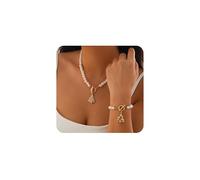 FDEETY Weihnachtsschmuck Set Perlen Set Glöckchen Schmucksets für Damen Weihnachtsbaum Schneeflocken Anhänger Halskette Weihnachten Armband Ohrringe Geschenke für Mädchen