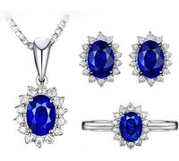 FDEETY Zirkonia Kristalle Schmuck Set Damen Silber 925 Ohrringe Anhänger mit Kette Ohrstecker Drei-teiliges Set Geschenke für Hochzeit Geburtstag, Blau