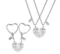 FDGGT 1 Paar Herzförmige Mutter-Tochter-Halsketten Und 1 Paar Herzförmige Mutter-Tochter-Schlüsselanhänger, Edelstahlschmuck, Kreativer Schmuck, Geschenkschmuck