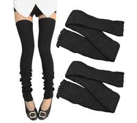 FDGGT 1 Paar Schwarze Strick-Beinstulpen, Warme Beinstulpen, Elastische Beinstulpen, Lange Damen-Beinstulpen, Tanz-Beinstulpen