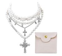 FDGGT 1 Perlenkette Und 1 Schmuckbeutel, Halskette Mit Kreuzanhänger, Layering-Halskette, Modeschmuck