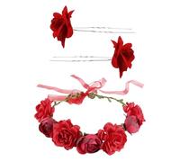 FDGGT 1 Rosengirlande Und 2 Rosenhaargabeln, Bekleidungszubehör, Party-Haarschmuck, Braut-Haarschmuck, Foto-Requisiten
