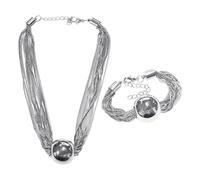 FDGGT 1 Silberperlenkette Und 1 Silberarmband, Geometrische Halskette, Schmuck Im Punk-Stil, Bekleidungsaccessoires