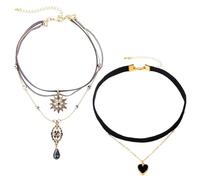 FDGGT 2 Halsketten, Damen-Halskettendekoration, Mehrschichtige Anhänger-Halskette, Personalisierte Stapelbare Schlüsselbeinkette, Verstellbarer Schmuck