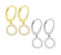 FDGGT 2 Paar Creolen, Ohrringe Mit Zirkoneinlage, Modische Und Schlichte Ohrringe, Vielseitiger Schmuck Für Damen (Gold, Silber)