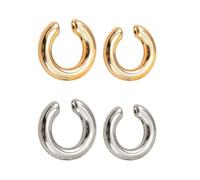 FDGGT 2 Paar Runde Ohrclips, C-Förmige Ohrclips, Punk-Ohrringe Aus Metall, Modische Schlichte Ohrringe (Silber, Gold)