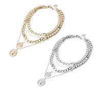FDGGT 2 Sätze Mehrschichtiger Halsketten, Runde Halsketten Mit Anhänger, Modische Und Einfache Halsketten, Kreative Stapelketten, Damenschmuck