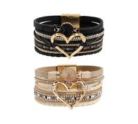 FDGGT 2 Stück Er-Strass-Armbänder, Damen-Armbänder, Herzförmige Mehrschichtige Armbänder, Modeschmuck-Dekoration, Bekleidungszubehör