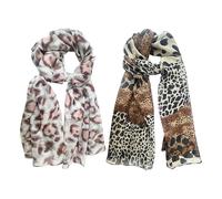 FDGGT 2 Stück Seidenschal Mit Leopardenmuster, Retro-Seidenschal, Langer Damen-Seidenschal, Chiffon-Schal, Weicher Und Leichter Schal