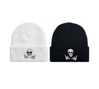 FDGGT 2 Stück Strickmützen, Totenkopf-Bestickte Mützen, Warme Wintermützen, Unisex, Kältebeständige Beanies