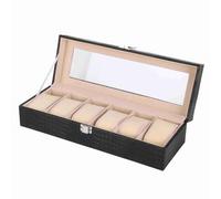 Fdit Uhrenbox, Uhrenaufbewahrungsbox 6 Fächer, Rechteckiges Design aus PU