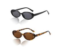 FDJZXW 2 Stück Damen Retrol Sonnenbrille,90er Ovale Sonnenbrille Damen,Sonnenbrille Damen Schwarz,Sunglasses,Modische Schmale Sunglasses für Damen Reisen Geschenke UV400 Schutz