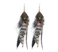 fdsmall Bohemian natürliche Feder Hangle Ohrringe - leichte handgefertigte lange Drop Ohrringe für Frauen, Boho Stil Aussage Schmuck für Festival, Urlaub, Party Geschenke (06)