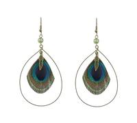 fdsmall Ohrringe für Frauen Pfauenfeder-Ohrringe böhmische lange Feder baumeln Ohrringe hypoallergen Boho Feder Quaste Ohrringe natürliche Feder Tropfen Ohrringe für Frauen (02)