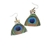 fdsmall Ohrringe für Frauen Pfauenfeder-Ohrringe böhmische lange Feder baumeln Ohrringe hypoallergen Boho Feder Quaste Ohrringe natürliche Feder Tropfen Ohrringe für Frauen (08)