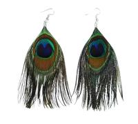 fdsmall Pfauenfeder-Ohrringe für Frauen - Boho Feder Quaste Ohrringe mit natürlichen Federn und hypoallergenen Materialien (01)