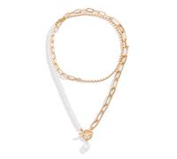 fdsmall Punk Layered Halsketten Gold Kubanische Chunky Chain Paperclip Choker Multi-Layer Kette Halskette Perle Anhänger Chunky Halsketten Sparkling Kristall Schmuck Geschenk für Frauen (Gold)
