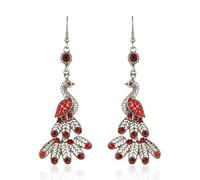 fdsmall Vintage Peacock Dangle Ohrringe für Frauen - bunte Kristall Strass Peacock Feder Drop Ohrringe, antikes Silber Boho Peacock Schmuck Geschenk