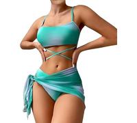 fdsmall Women's Bikini Set Low Waist String Triangle Bikini with Skirt 3 Piece Bikini Swimsuit Tie Dye High-Cut Swimwear Swimming Trunks