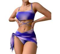 fdsmall Women's Bikini Set Low Waist String Triangle Bikini with Skirt 3 Piece Bikini Swimsuit Tie Dye High-Cut Swimwear Swimming Trunks (DE/NL/SE/PL, Alphanumerisch, XL, Regular, Regular, Purple)