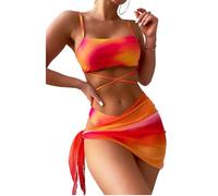 fdsmall Women's Bikini Set Low Waist String Triangle Bikini with Skirt 3 Piece Bikini Swimsuit Tie Dye High-Cut Swimwear Swimming Trunks