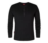 FE Engel Herren Langarmshirt Grandad mit Knopfleiste,100% Baumwolle, modern geschnitten (Schwarz,XL)