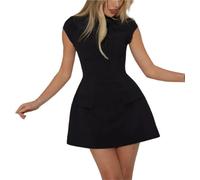 FEATEFACE Damen-Minikleid mit Flügelärmeln, A-Linie, elegant, formelle Party, kurzes Kleid mit Taschen, Partykleider, Schwarz , L