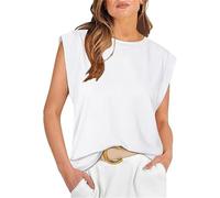 FEATEFACE Damen-Sommer-Tanktop mit Rundhalsausschnitt, ärmellos, 2024, Sommermode, locker, lässig, mit einfachem T-Shirt, Flügelärmeln, weiß, XL