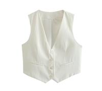 FEATEFACE Formelle Anzugweste für Damen 2024, Knopfleiste, ärmellos, lässig, Business, Arbeit, Büro, Weste, kurze Weste, weiß, L