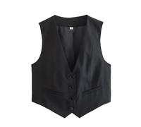 FEATEFACE Formelle Anzugweste für Damen 2024, Knopfleiste, ärmellos, lässig, Business, Arbeit, Büro, Weste, kurze Weste, Schwarz , S