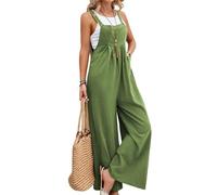 FEATEFACE Jumpsuit mit weitem Bein für Damen, Sommer, lässig, lockere Latzhose, Palazzo-Hose, Strampler, Jumpsuits mit Taschen 2024, grasgrün, 3XL
