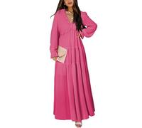 FEATEFACE Maxikleid in Übergröße für Damen 2024, Blumenmuster, Herbst, locker, V-Ausschnitt, lässig, trendig, Boho, bedruckt, Strandkleid, A-Linie, h, S